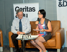 Caritas pk Hunger Pressekonferenz Caritasdirektor und eine Mitarbeiterin